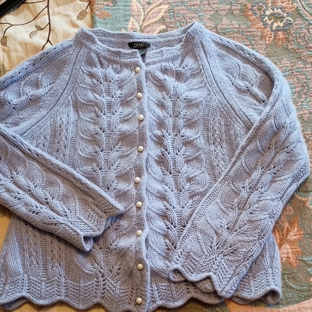 Prive Periwinkle Cashmere Cable Cardigan Sz XL runs small